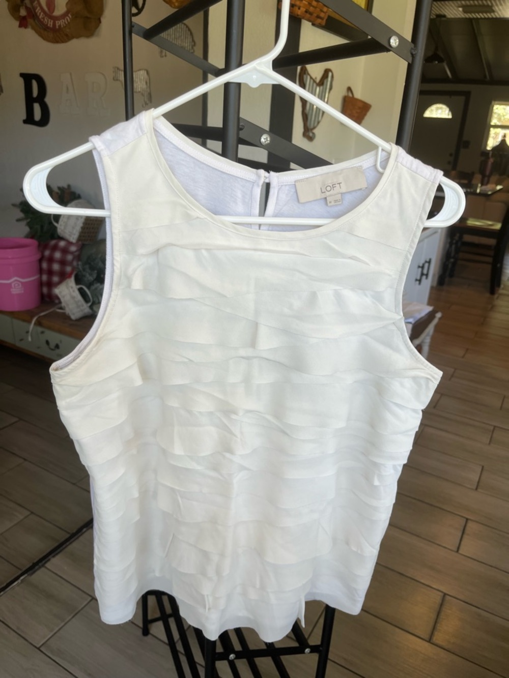LOFT White Ruffle Layered Sleeveless Tank